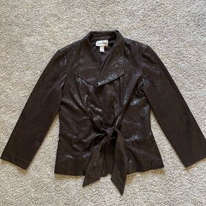 Joseph Ribkoff Women’s Wrap Jacket Size 10 Tie Front Brown Metallic Faux Suede